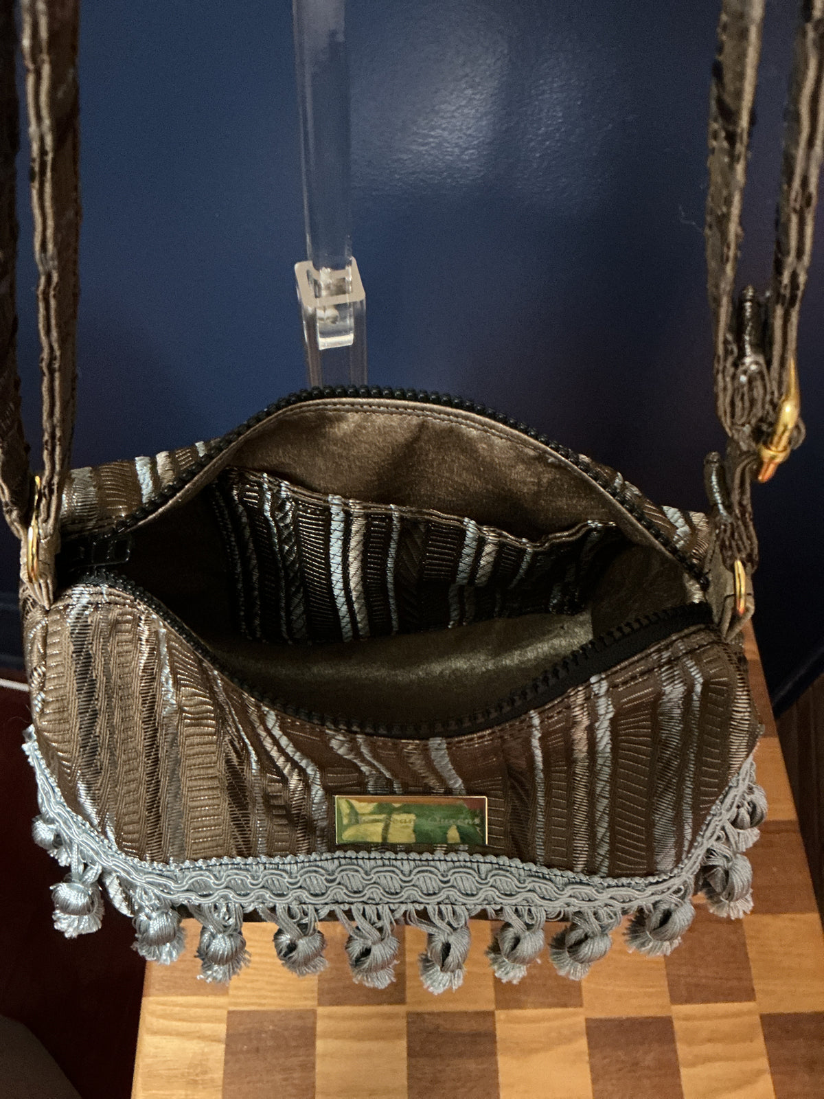 Metallic Striped Tasseled Upcycled Crossbody Bag — One of a Kind