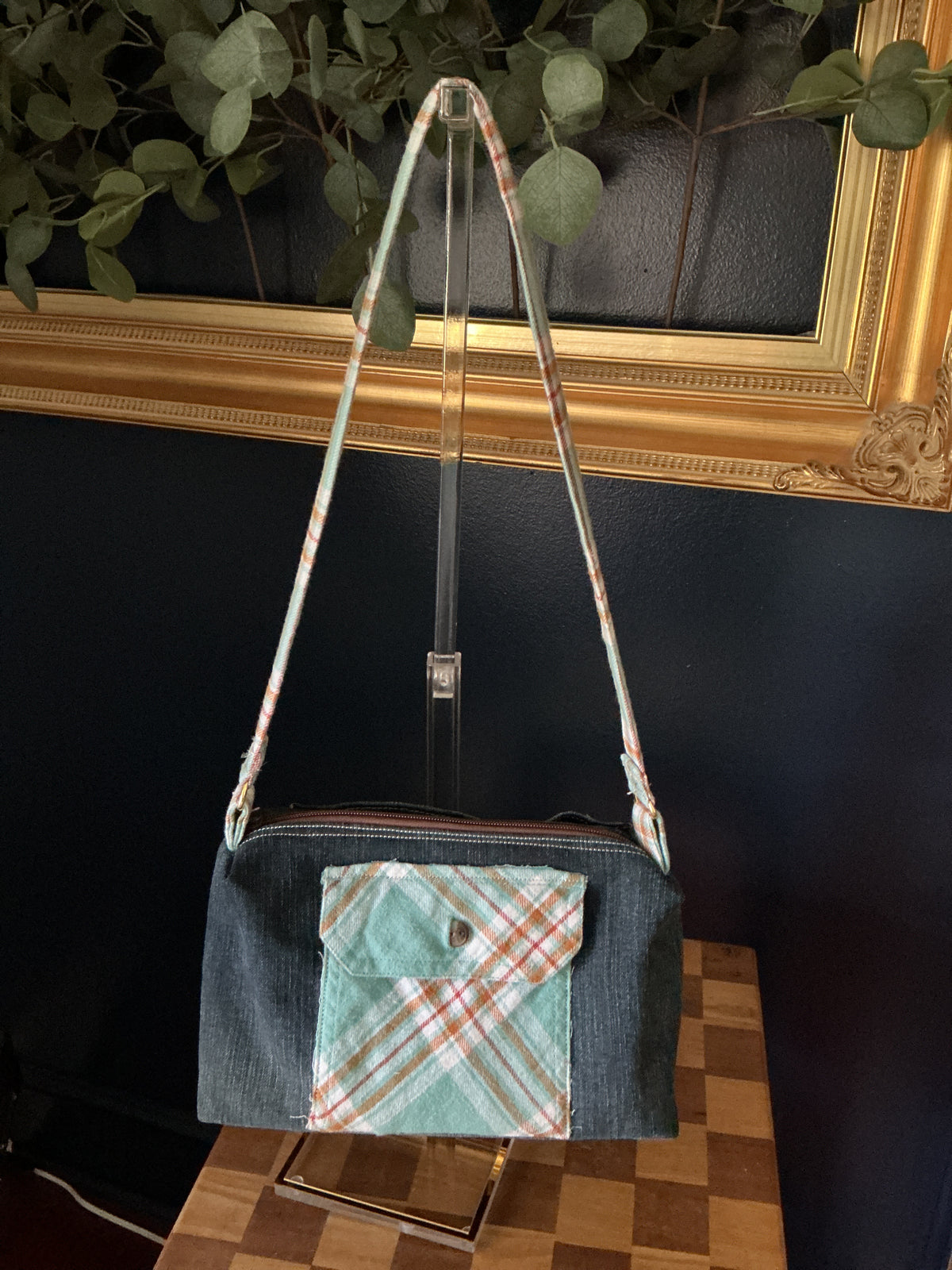 Denim & Flannel Upcycled Crossbody Bag — One of a Kind