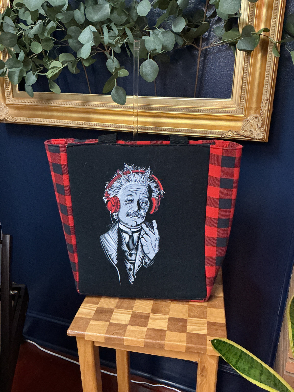Graphic Print Tote with Buffalo Check Lining