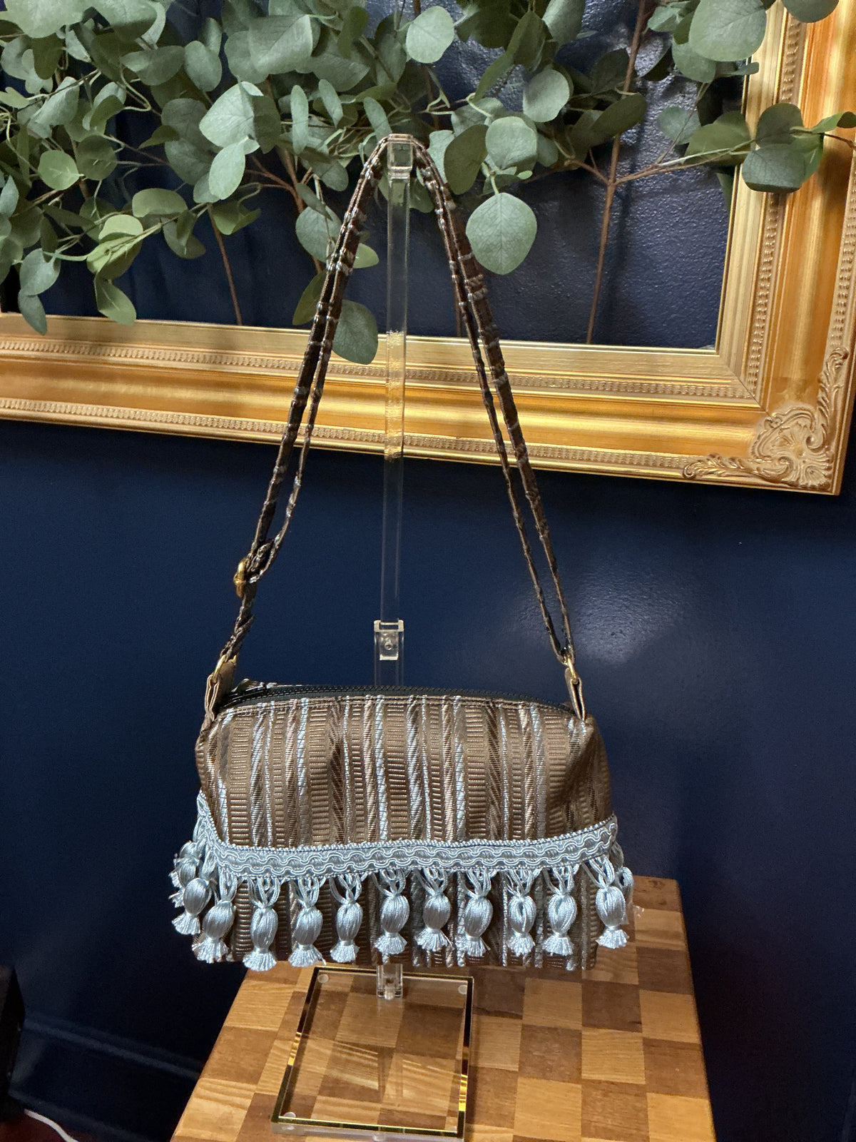 Metallic Striped Tasseled Upcycled Crossbody Bag — One of a Kind