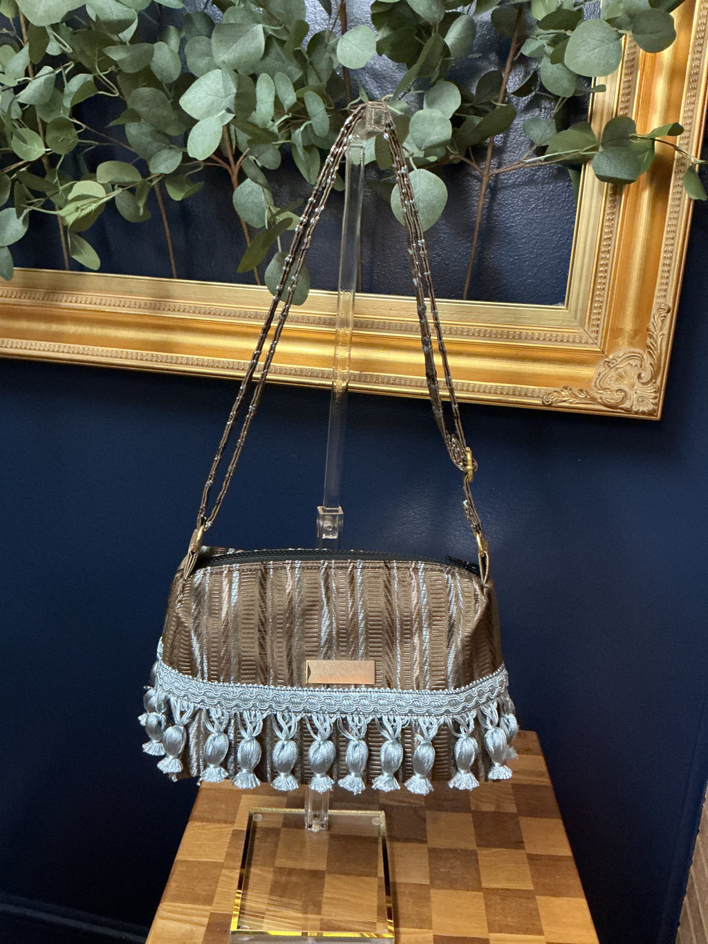 Metallic Striped Tasseled Upcycled Crossbody Bag — One of a Kind