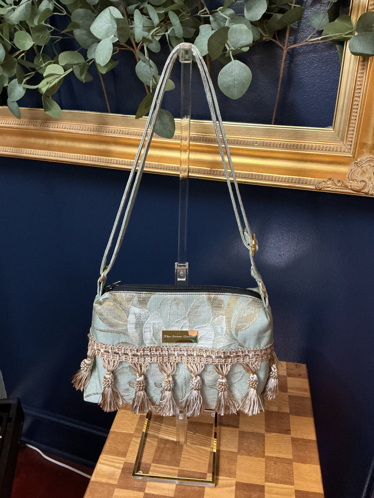 Tasseled Jacquard Upcycled Crossbody Bag — One of a Kind