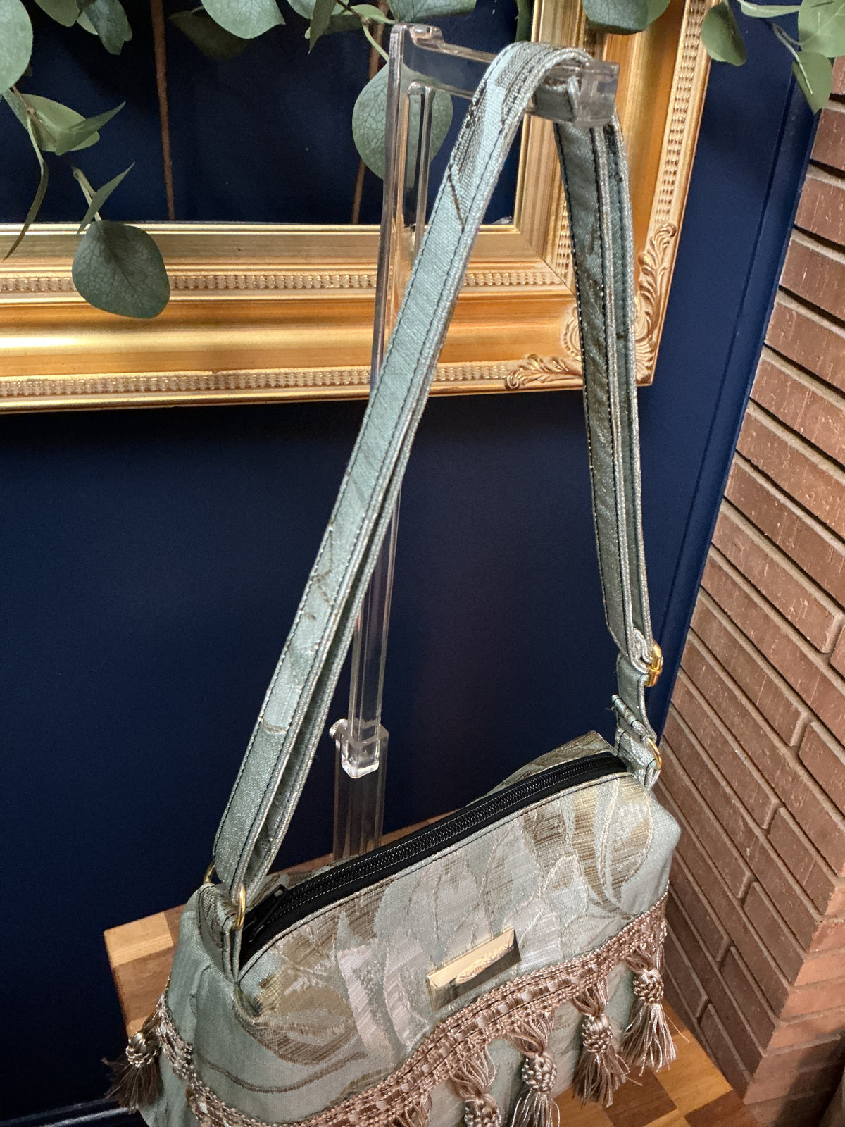 Tasseled Jacquard Upcycled Crossbody Bag — One of a Kind
