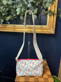 Feather Print Crossbody Bag with Upcycled Lace Strap — One of a Kind