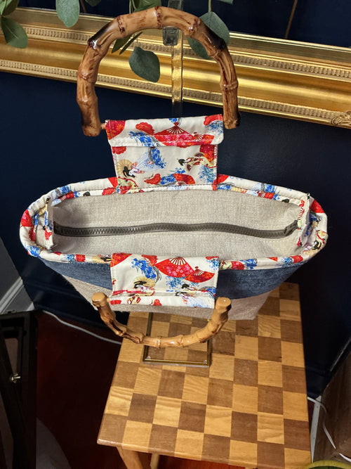 Basket Weave Tote with Bamboo Handles