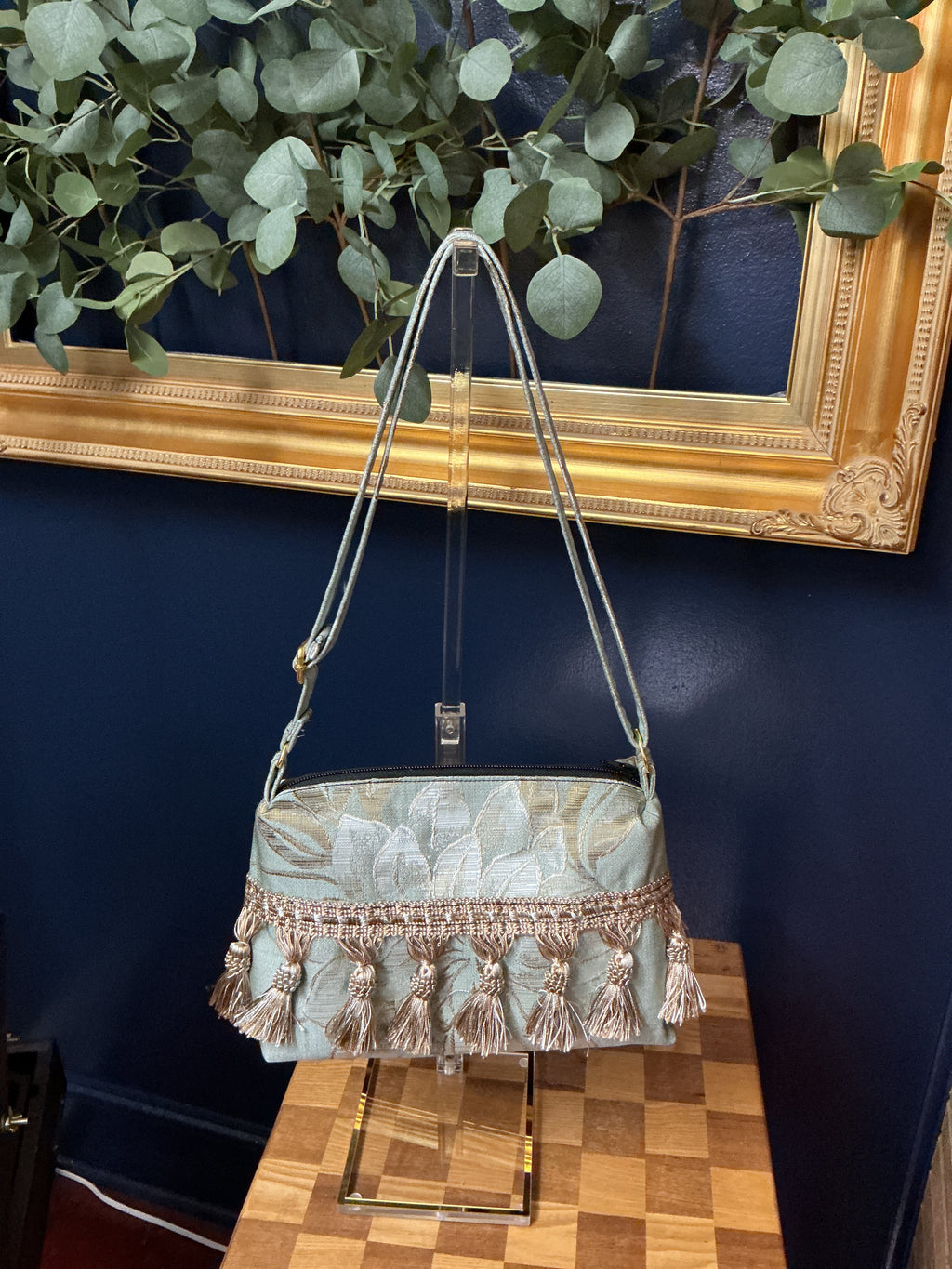 Tasseled Jacquard Upcycled Crossbody Bag — One of a Kind
