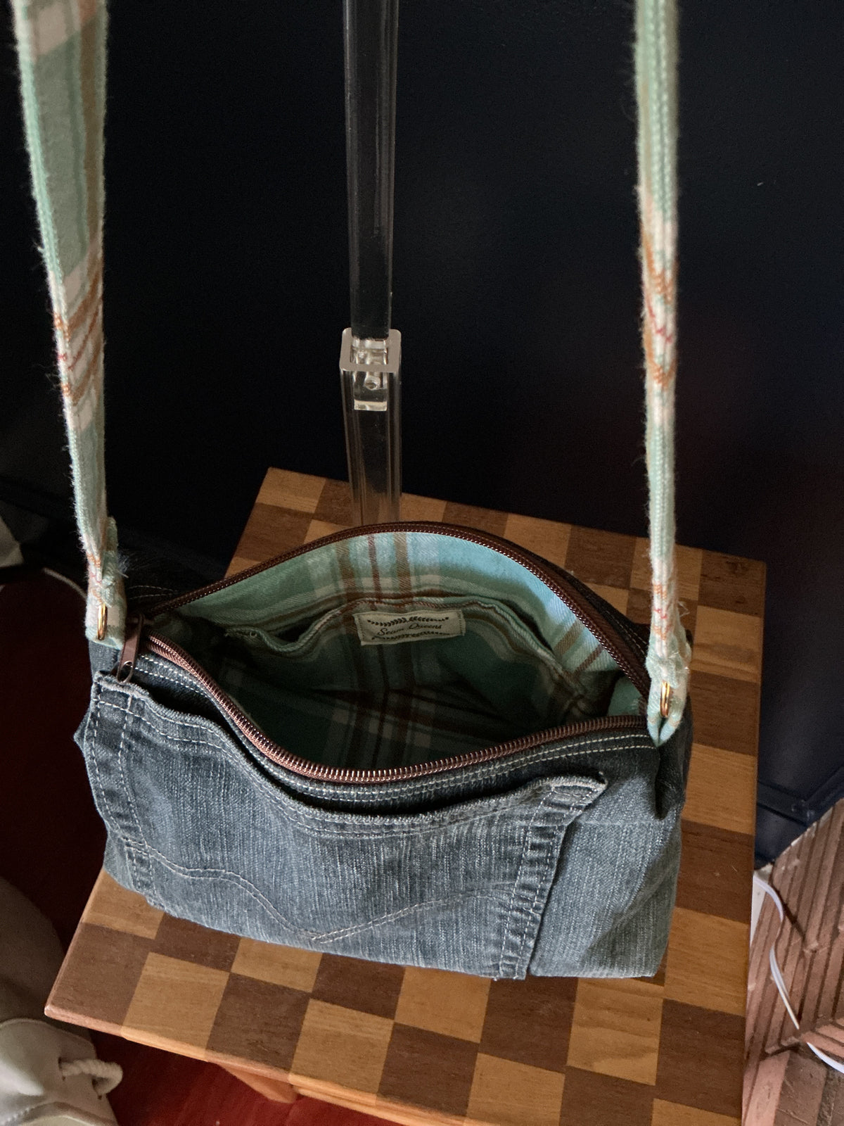 Denim & Flannel Upcycled Crossbody Bag — One of a Kind