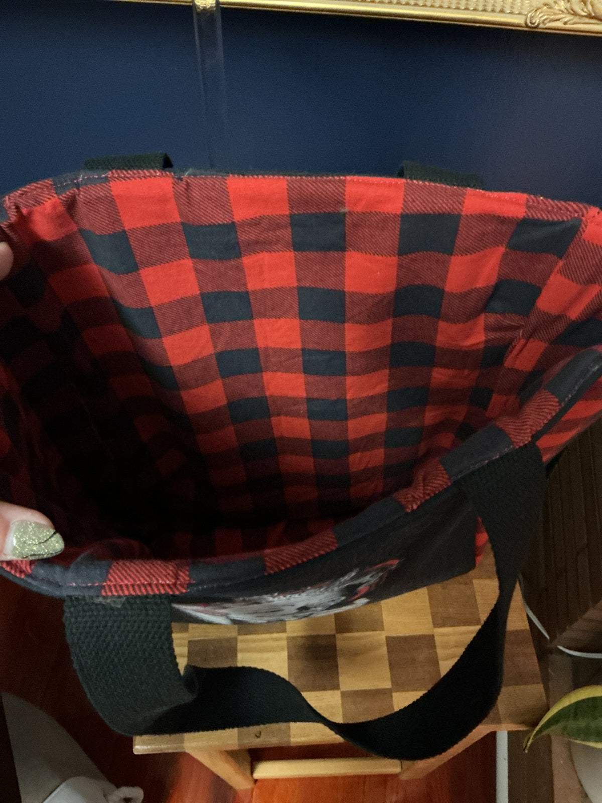 Graphic Print Tote with Buffalo Check Lining
