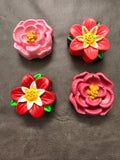 Hand-painted floral tops: pink rose, coral blossom, red flower and magenta rose