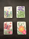 Hand-painted tops: dragonfly, wildflowers, butterfly and daisy designs